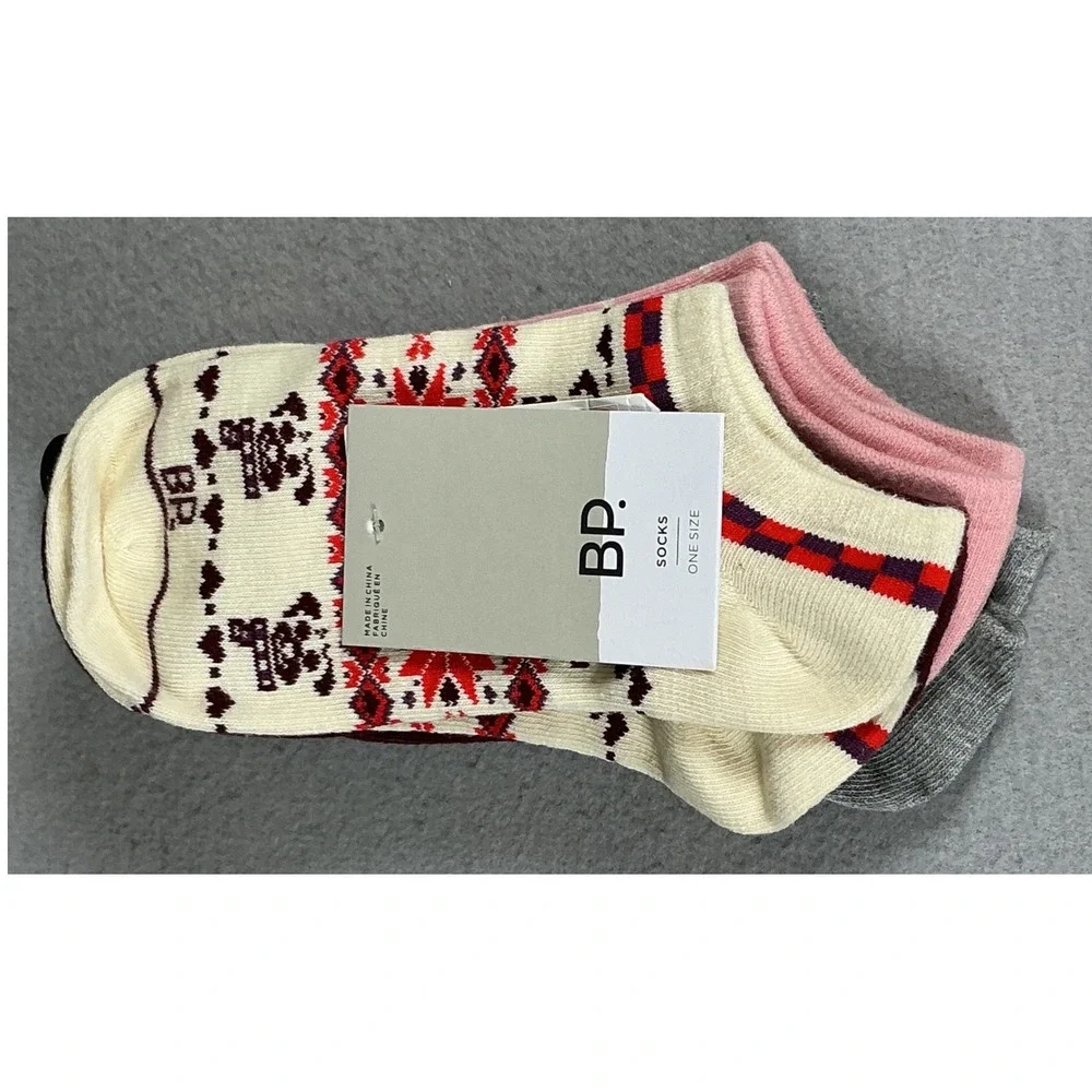 BP by Nordstrom 4 Pair No Show Socks One Size Organic Cotton Fair Isle NWT